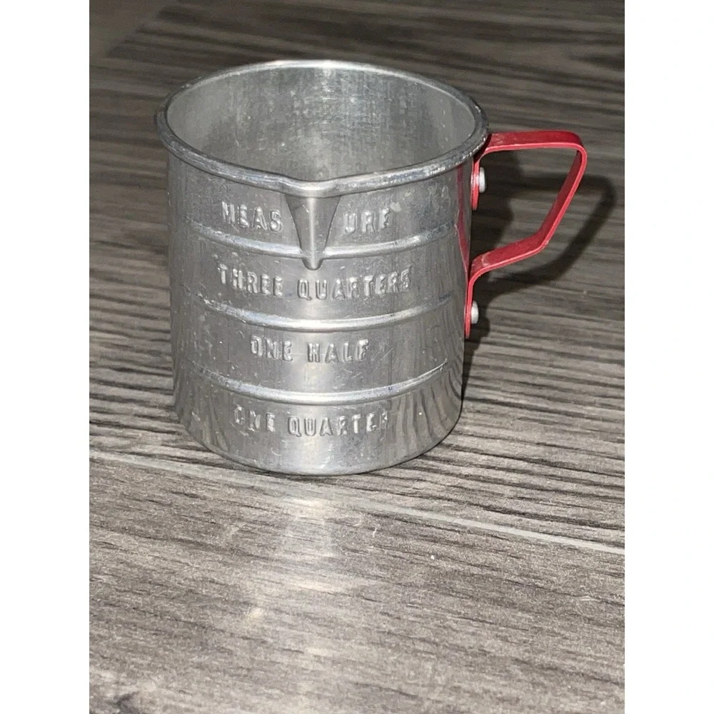Vintage Aluminum Toy LOT - measuring cup, cookie sheet, cookie cutters, & coffee